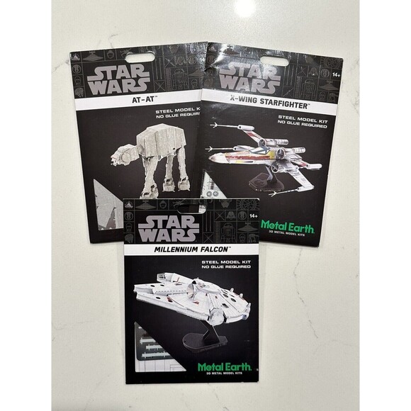 Lot of 3 Metal Earth 3D Kit STAR WARS Millennium Falcon, Imperial AT-AT, X-Wing - Picture 1 of 7